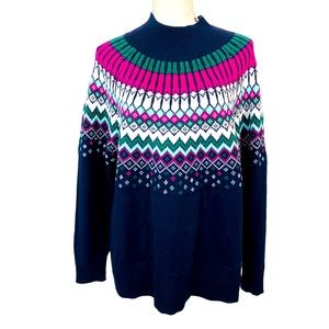$10 SALE! CROWN & IVY Mock Neck Nordic Fair Isle Split Side Hem Sweater M